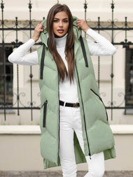 Kamizelka damska długa pikowana z kapturem jasno-zielona OZONEE JS/M788/236Z