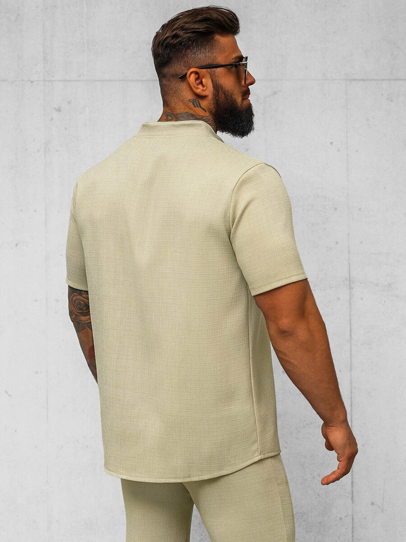 Koszula męska z krótkim rękawem beżowa OZONEE O/Y972T