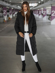 Kurtka zimowa damska długa pikowana czarna OZONEE JS/5M3233/392