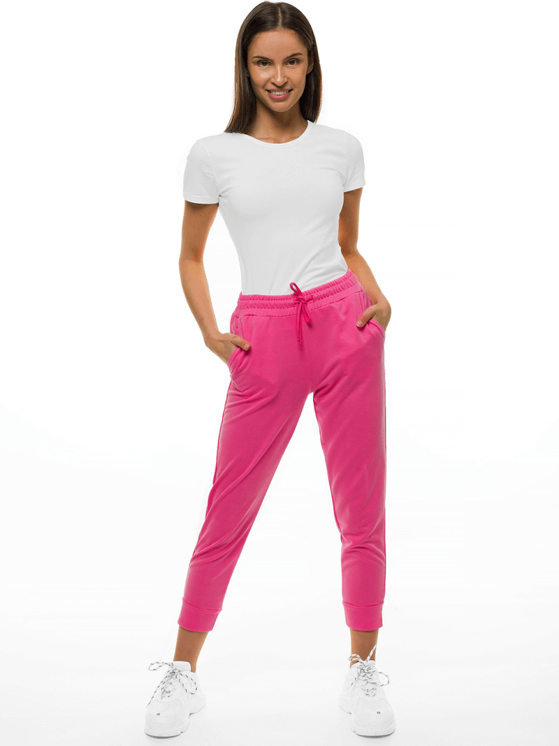 Spodnie dresowe damskie różowo-neonowe OZONEE O/MB2002/21