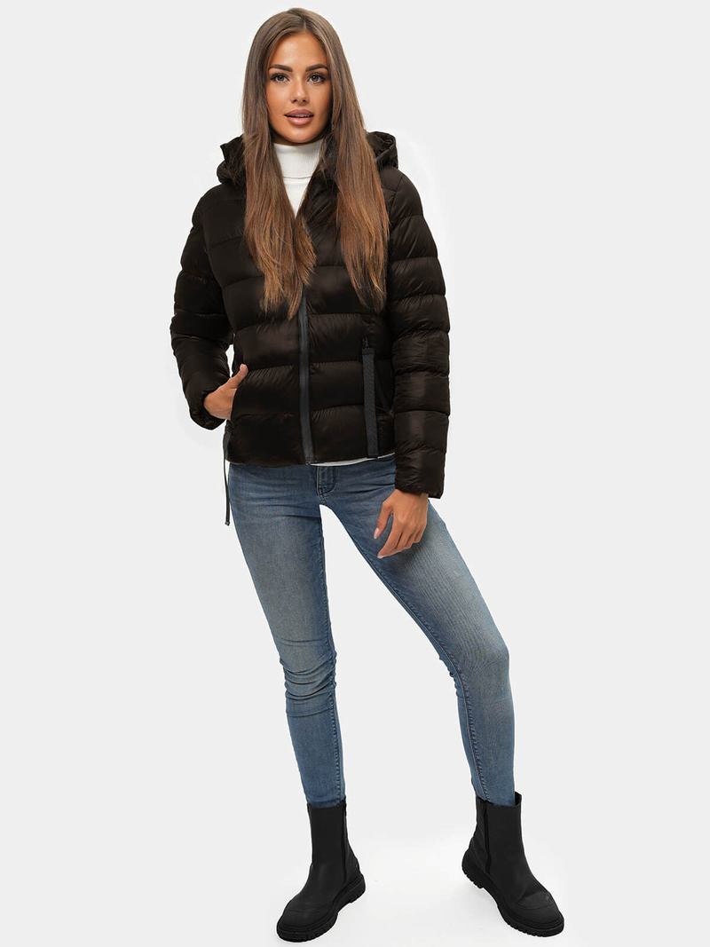 Kurtka zimowa damska pikowana czekoladowa OZONEE JS/M782/392