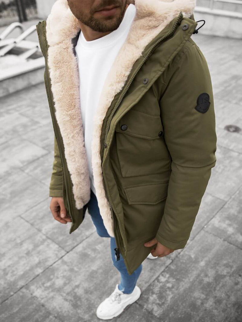 Kurtka zimowa męska parka z futerkiem khaki OZONEE JS/22M115/2