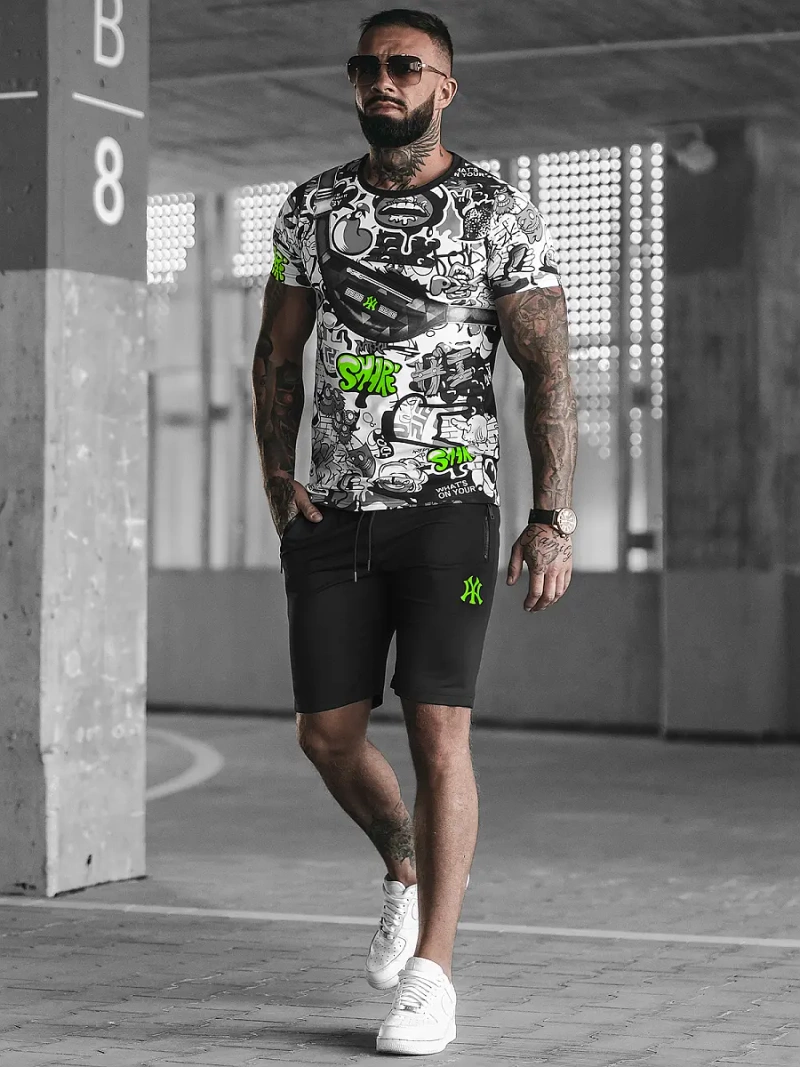 Komplet dresowy męski biało-zielony OZONEE O/HM789Z