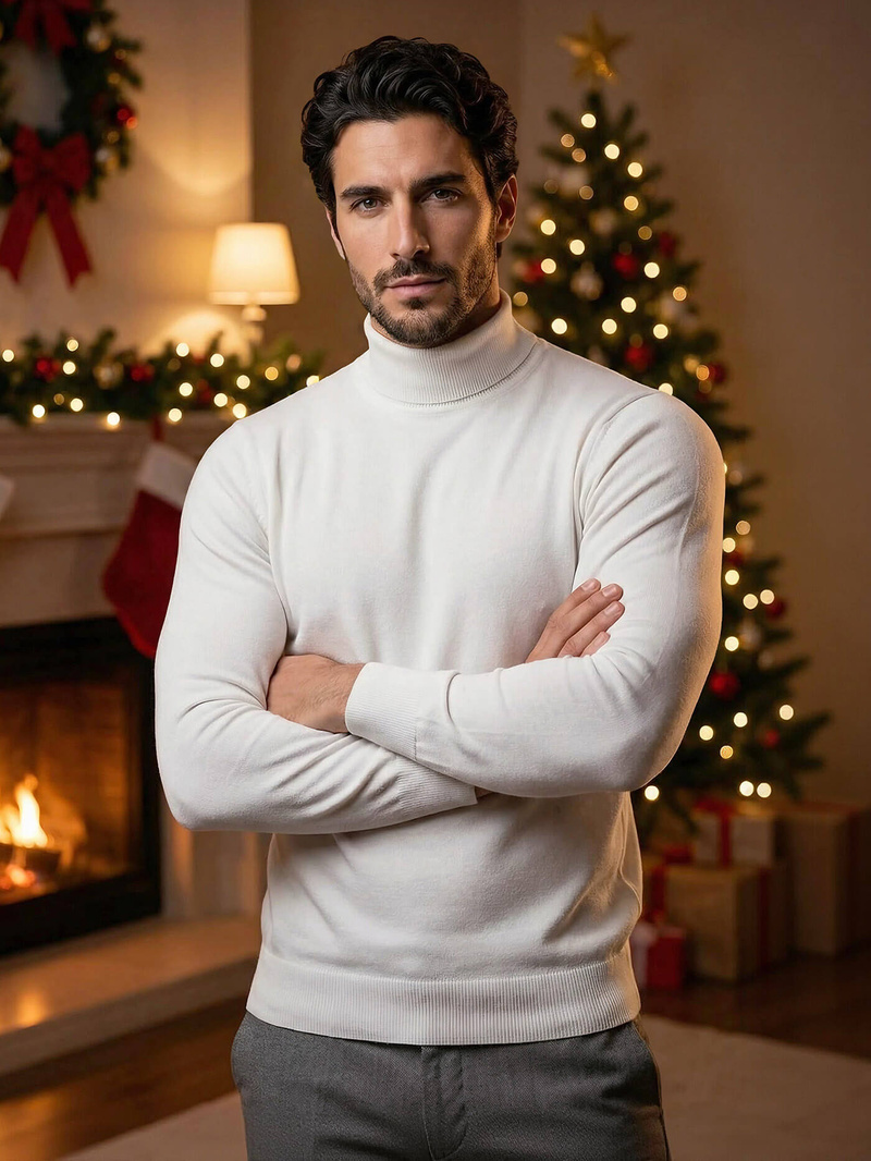 Sweter męski golf biały OZONEE V/V24504Z