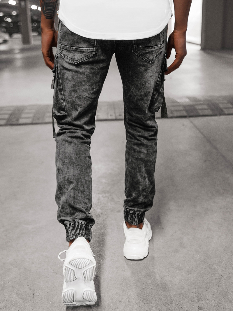 Spodnie jeansowe joggery męskie czarne OZONEE DR/TF082Z