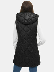 Kamizelka damska długa pikowana z kapturem czarna OZONEE O/H928/1
