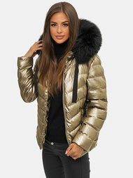Kurtka zimowa damska z futerkiem złota OZONEE JS/M773/403