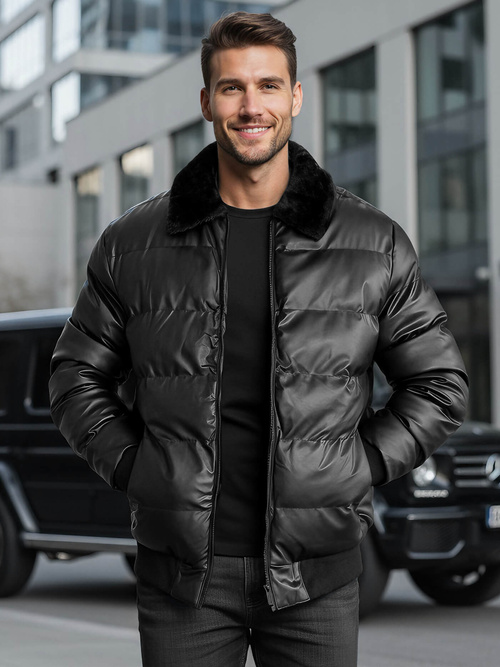 Kurtka zimowa męska skórzana czarna OZONEE O/M795Z