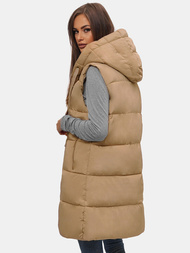 Kamizelka damska długa pikowana z kapturem beżowa OZONEE O/81266