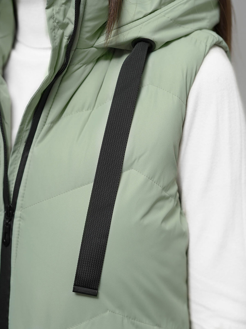 Kamizelka damska długa pikowana z kapturem jasno-zielona OZONEE JS/M788/236Z