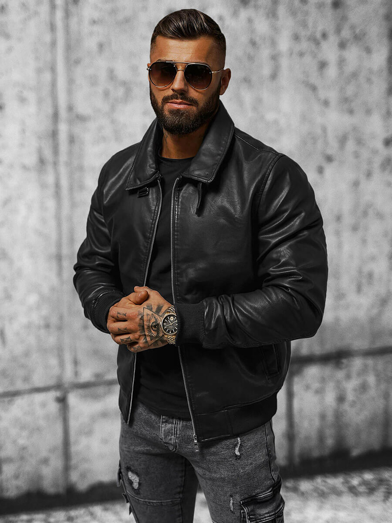 Куртка шкіряна чоловіча Чорна OZONEE JB/JP1178Z