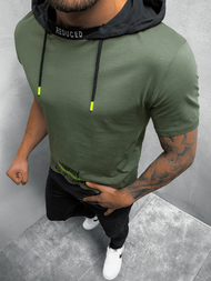 T-Shirt z kapturem męski khaki OZONEE MR/20178