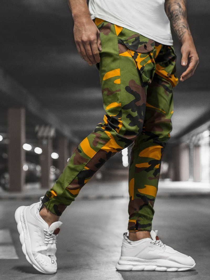 Spodnie męskie chino joggery żółte-khaki OZONEE G/11144