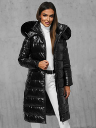 Kurtka zimowa damska długa z futerkiem czarna OZONEE JS/16M9127/392