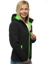 Kurtka softshell damska z kapturem czarno-zielona OZONEE JS/HH018/1/52