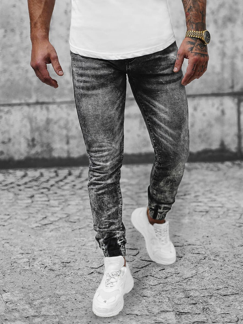 Spodnie jeansowe joggery męskie czarne OZONEE NB/MP0055N