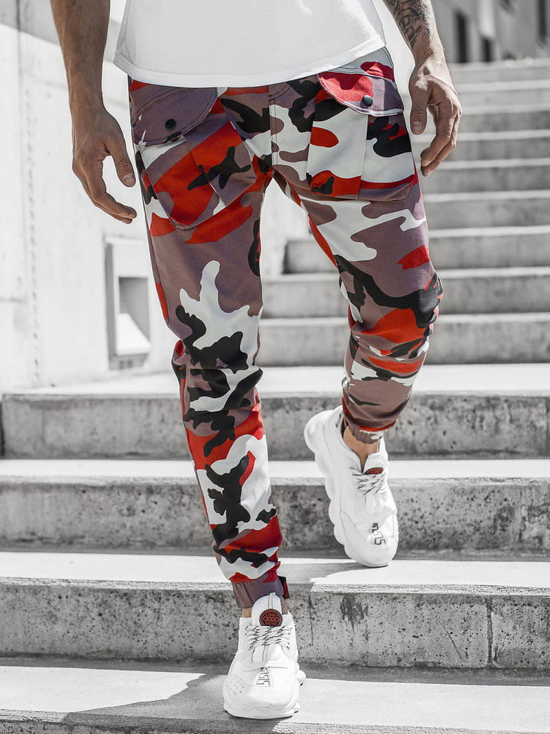 Spodnie męskie chino joggery bordowo-beżowe OZONEE G/11144