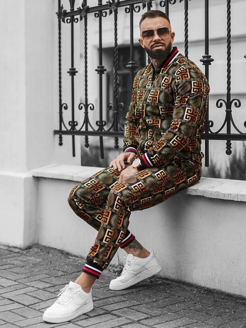 Komplet męski - kurtka i spodnie chino czarno-złoty OZONEE O/5553/21Z