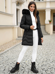 Kurtka zimowa damska długa z futerkiem czarna OZONEE JS/16M9121/392Z