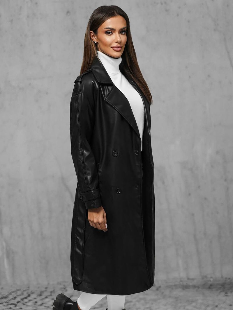 Płaszcz damski skórzany czarny OZONEE JS/11Z8100