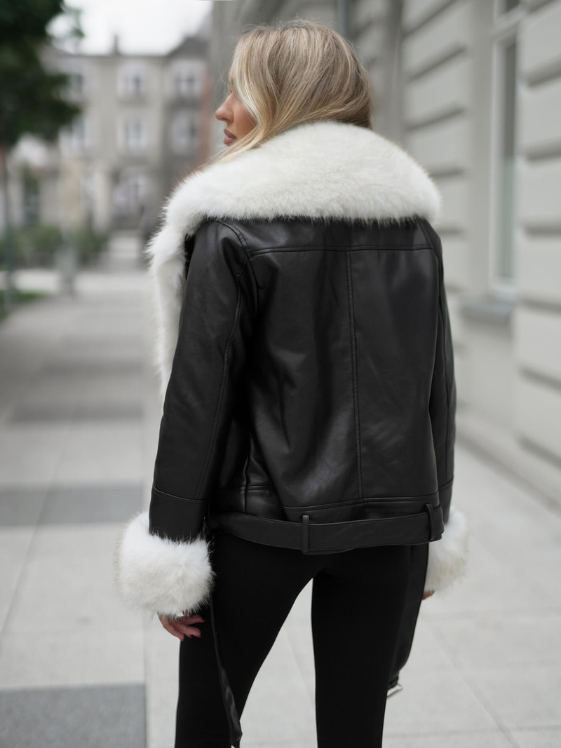 Жіноча шкіряна kуртка Чорно-Бежева OZONEE JS/61M8507/392BZ