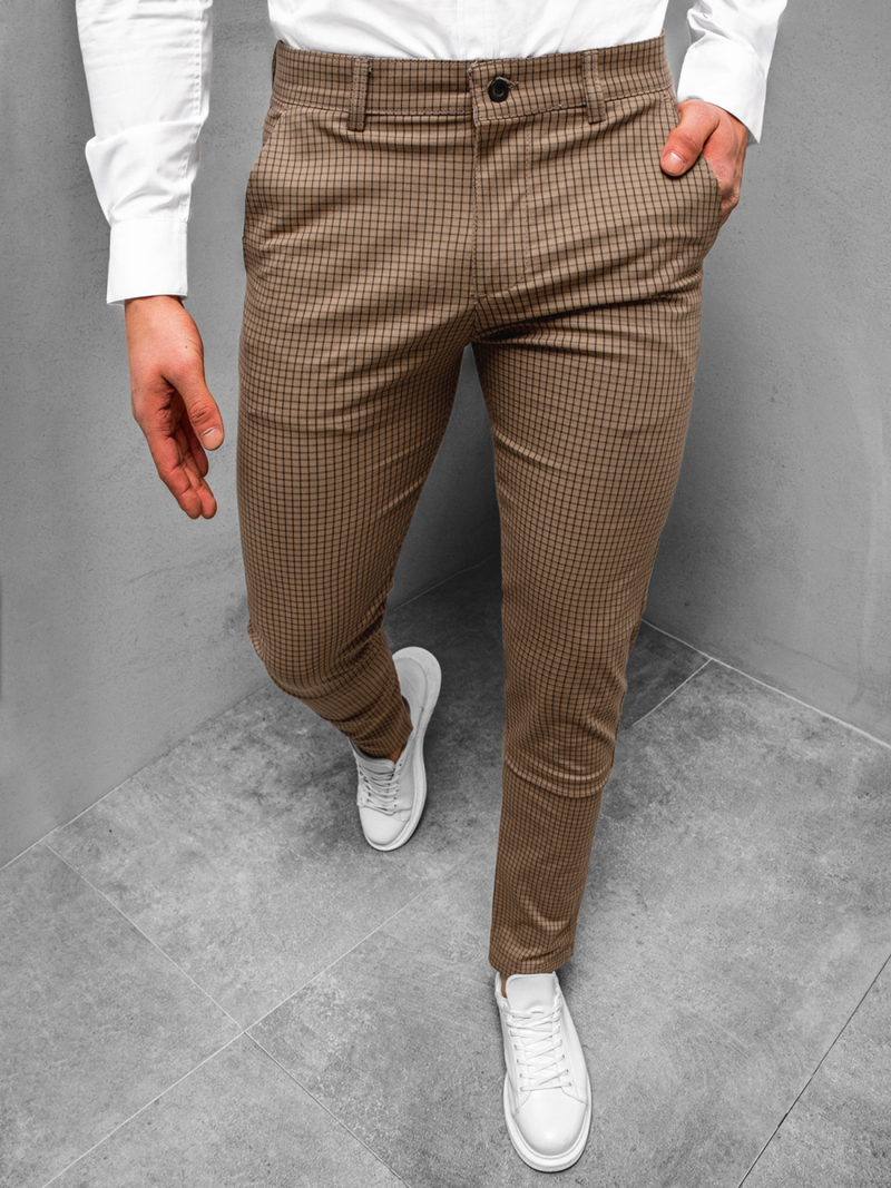 Spodnie męskie chino materiałowe camelowe OZONEE DJ/5528