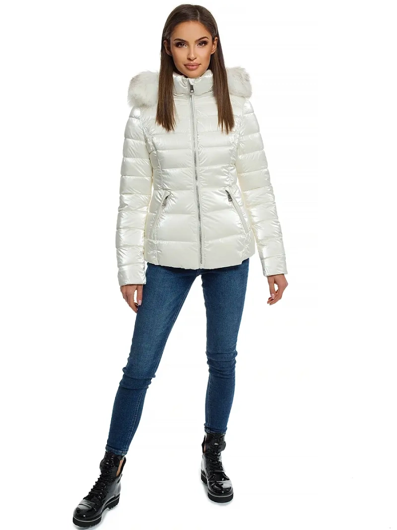 Kurtka zimowa damska z futerkiem ecru OZONEE O/DK030/10
