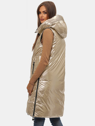 Kamizelka damska dwustronna długa z kapturem czarno-złota OZONEE O/H1121/99