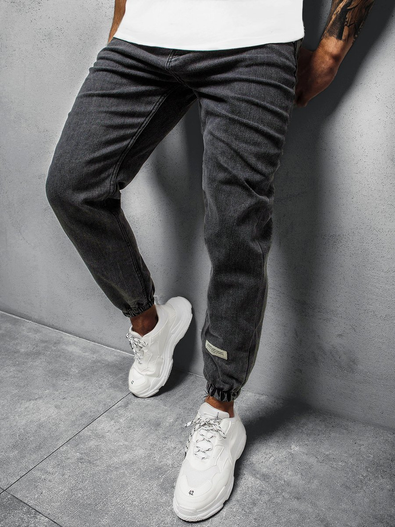 Spodnie męskie joggery jeansowe grafitowe OZONEE O/1097