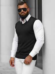Sweter męski bez rekawów czarny OZONEE NB/MM6005/4Z
