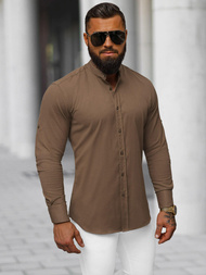 Koszula męska ze stójką brązowa OZONEE O/V115