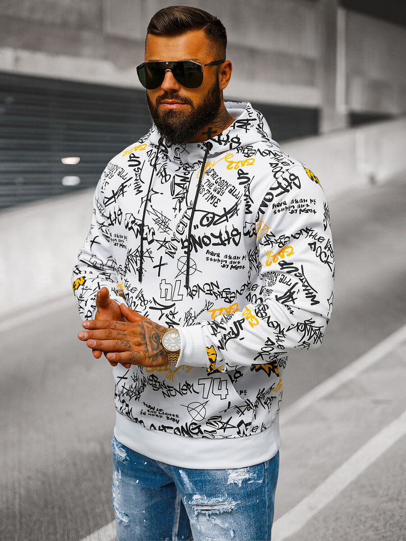 Bluza z kapturem męska biała OZONEE JS/8B1101/1