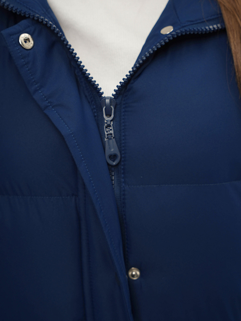 Kamizelka damska długa pikowana z kapturem granatowa OZONEE JS/M728/215