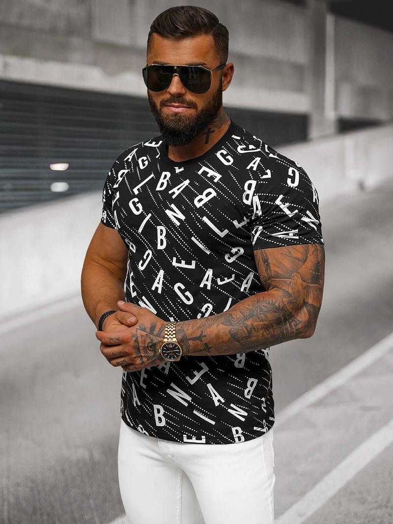 T-shirt męski czarny OZONEE JS/8T1196/3