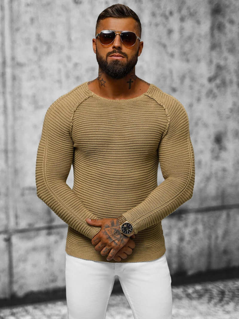 Sweter męski camelowy OZONEE L/1442Z