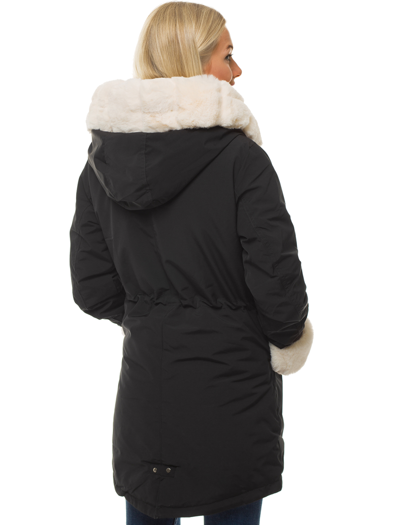 Kurtka zimowa damska parka z futerkiem czarna OZONEE N/6320