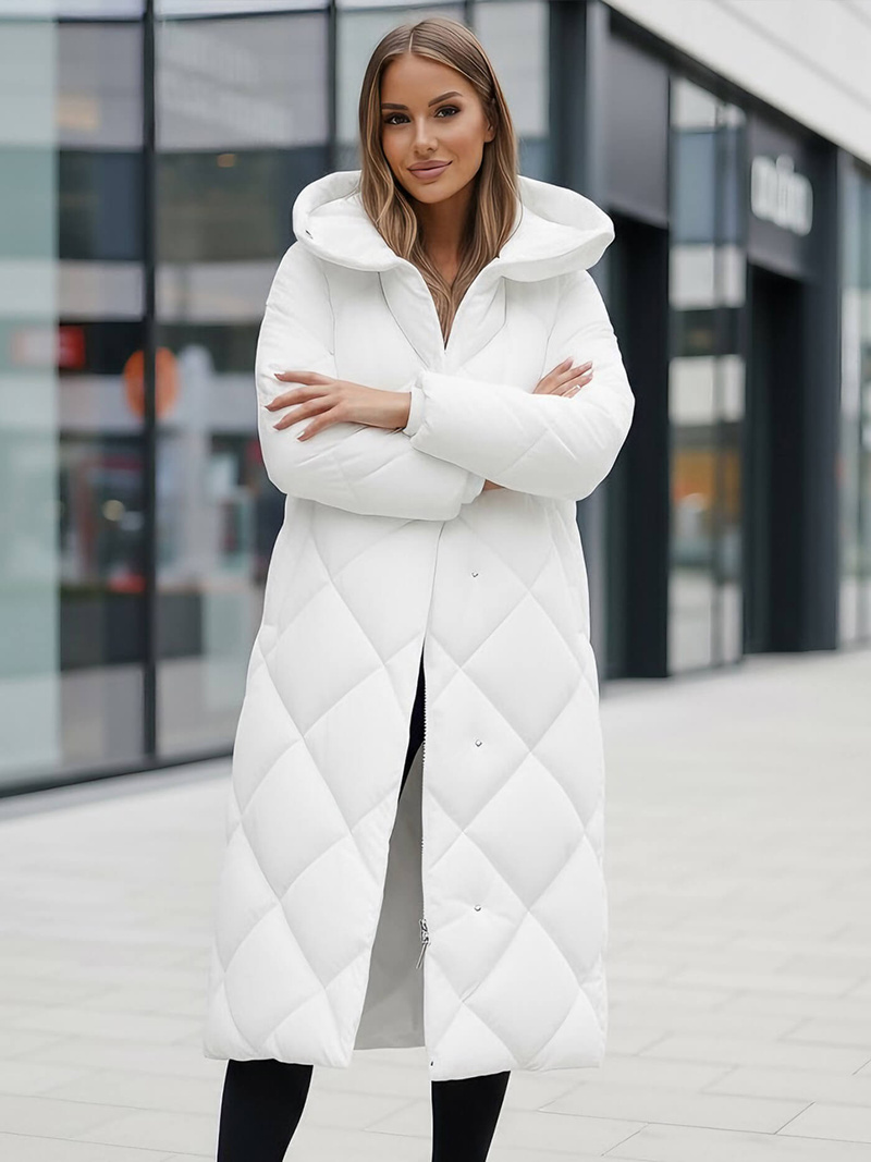 Kurtka zimowa damska długa pikowana biała OZONEE JS/5M3173/281Z