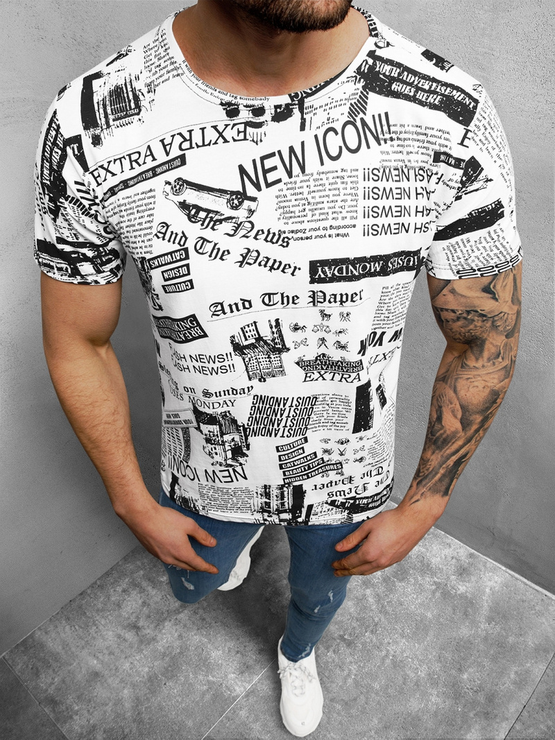 T-Shirt męski biało-czarny OZONEE O/BL2254