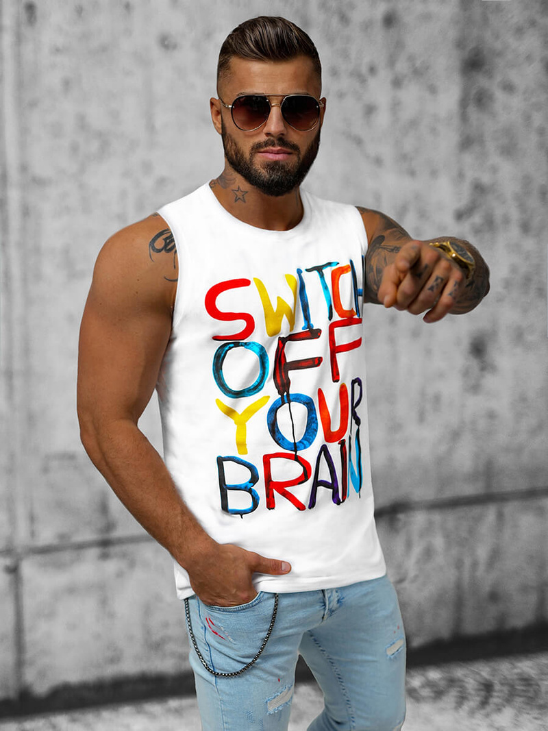 Koszulka bez rękawów męska biała OZONEE O/T102/1Z