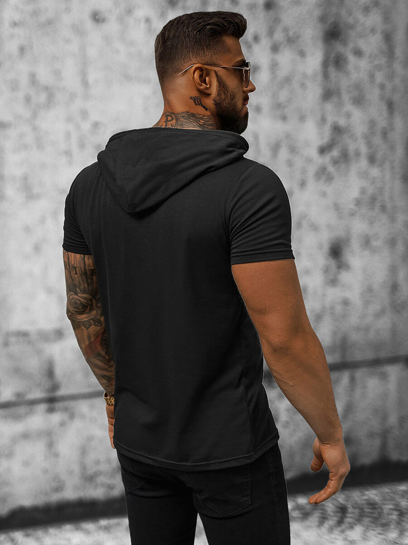 T-shirt męski z kapturem czarny OZONEE JS/8T203
