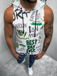 Koszulka bez rękawów męska z nadrukiem biało-zielona OZONEE O/BL303