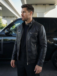 Чоловіча шкіряна куртка Чорна OZONEE JS/11Z8066