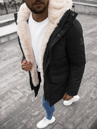 Kurtka zimowa męska parka z futerkiem czarna OZONEE JS/22M115/1