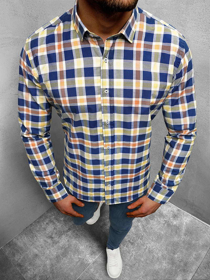 Koszula męska w kratę kolorowa OZONEE O/1022