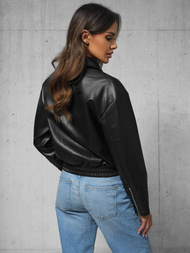 Жіноча шкіряна куртка Чорна OZONEE O/G116
