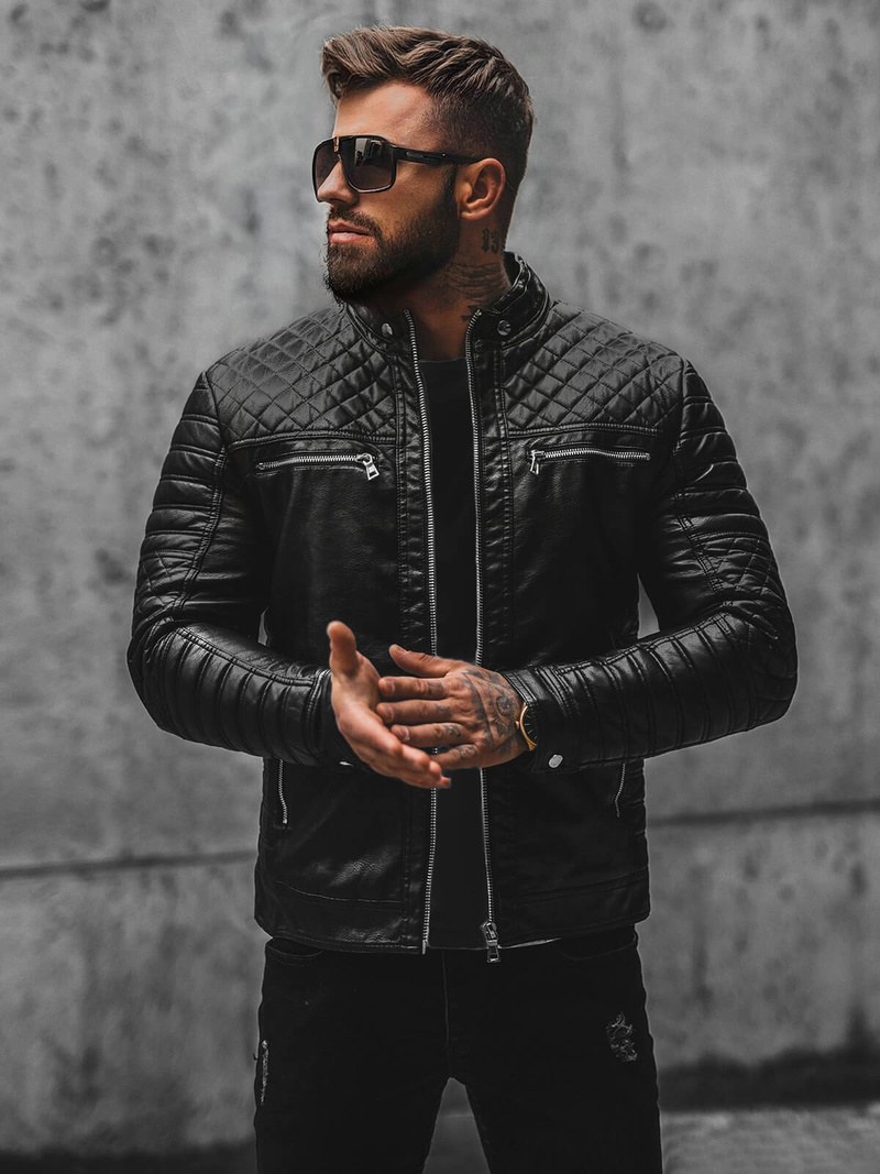 Kurtka skórzana męska czarna OZONEE JS/11Z8002Z