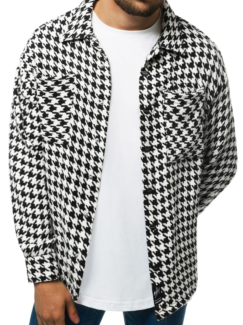 Koszula męska oversize w kratę czarno-biała OZONEE MACH/G809Z