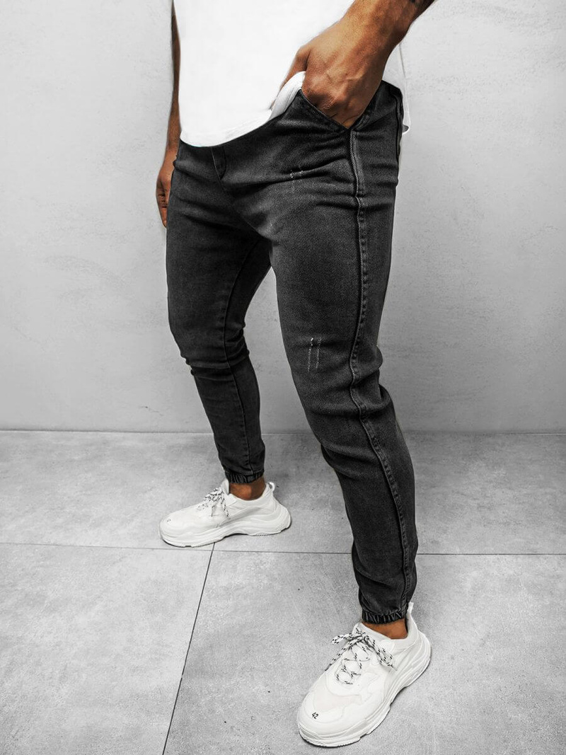 Spodnie jeansowe joggery męskie czarne OZONEE DJ/5672