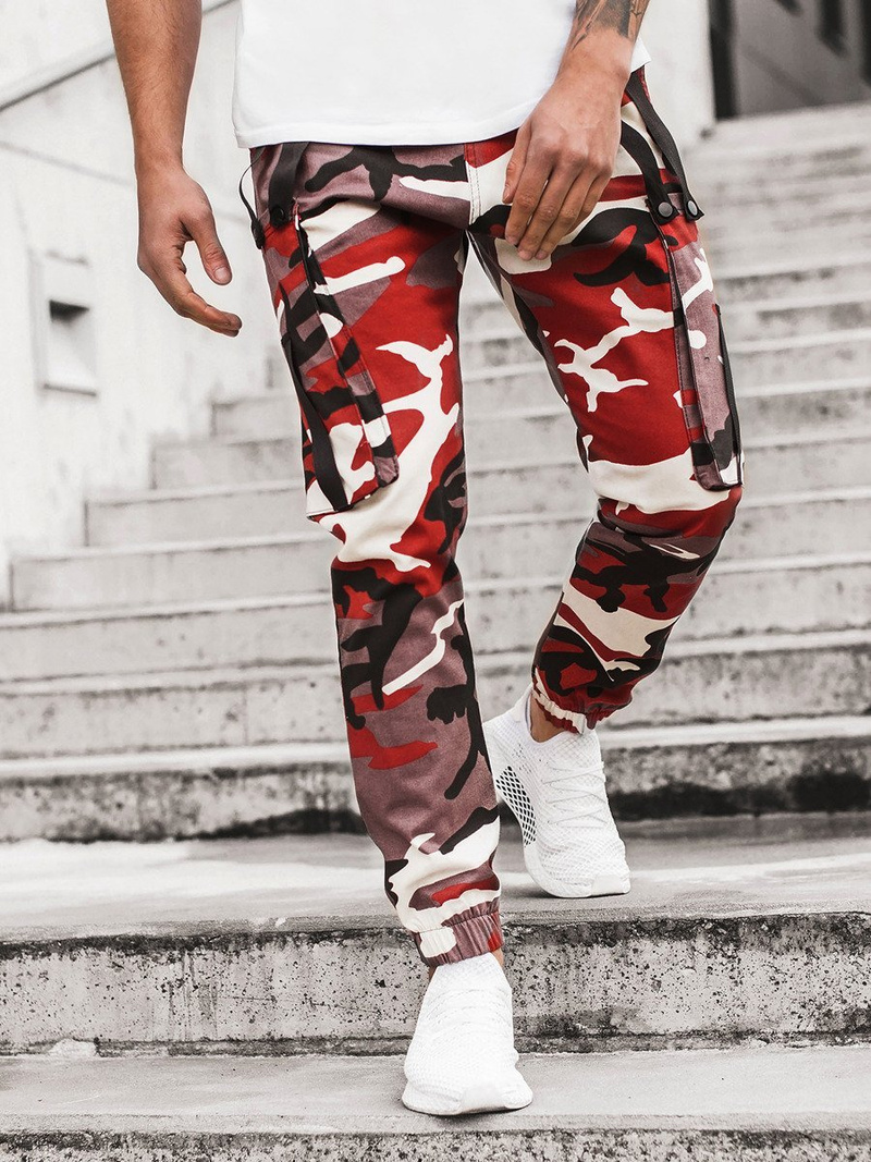 Штани чоловічі джоггери бордово-бежеві OZONEE O/11102