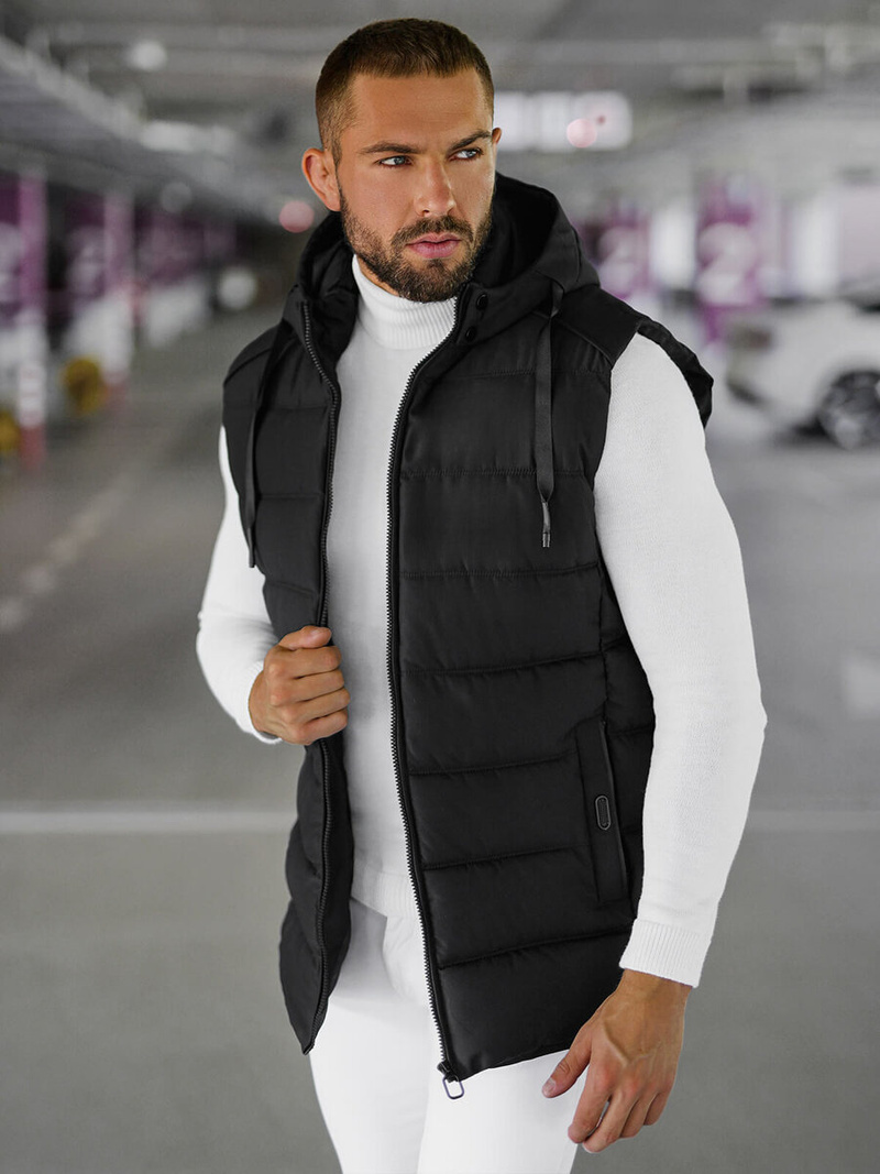 Kamizelka męska pikowana z kapturem czarna OZONEE JS/57M7507/392Z